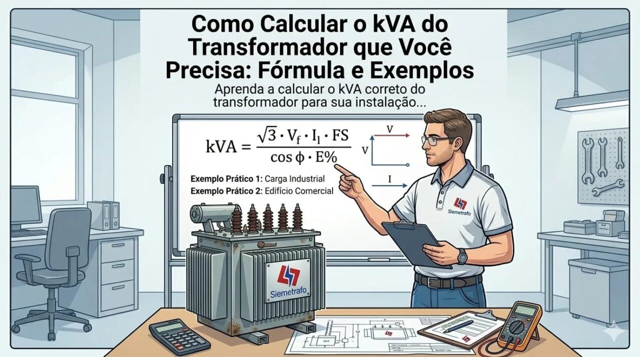 Cálculo de kVA do transformador com fórmula e exemplos práticos